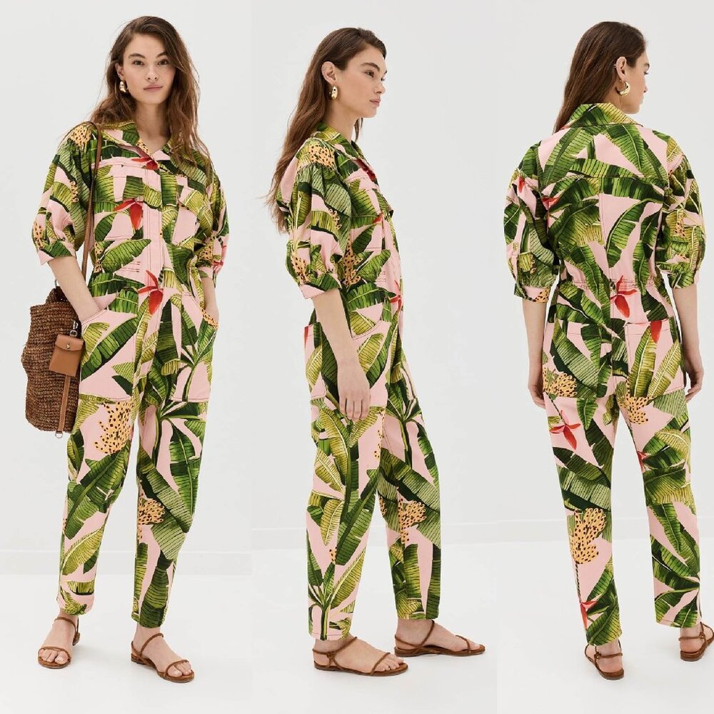 Farm Rio Pink Banana Leaf Jumpsuit NWT